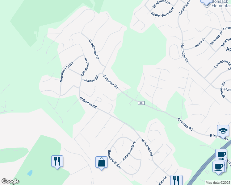 map of restaurants, bars, coffee shops, grocery stores, and more near 2305 East Ruritan Road in Roanoke