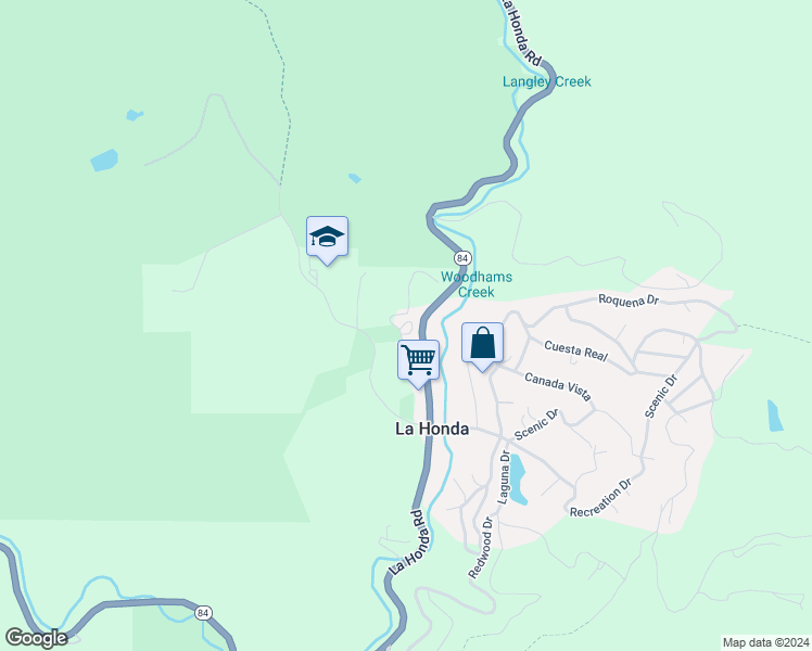 map of restaurants, bars, coffee shops, grocery stores, and more near 8975 La Honda Road in Redwood City