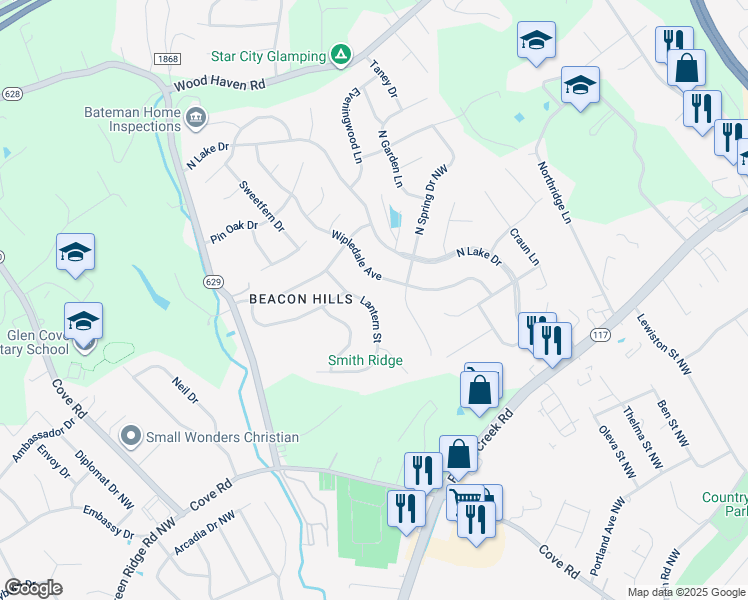 map of restaurants, bars, coffee shops, grocery stores, and more near 4919 Lantern Street in Roanoke