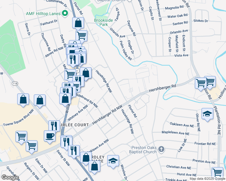 map of restaurants, bars, coffee shops, grocery stores, and more near 4961 Hazelridge Road Northwest in Roanoke
