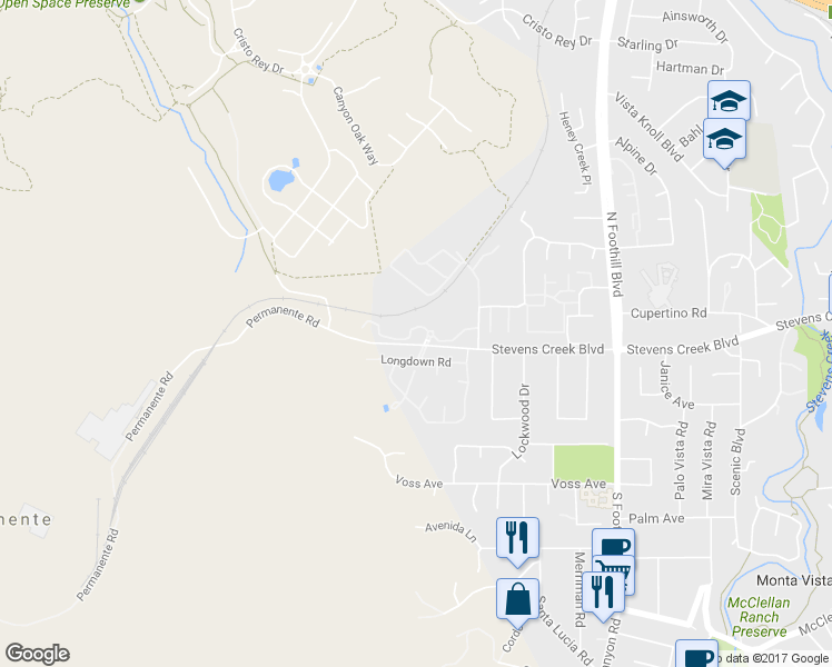map of restaurants, bars, coffee shops, grocery stores, and more near 22920 Stonebridge in Cupertino