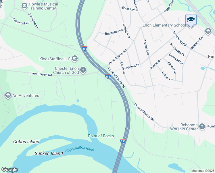map of restaurants, bars, coffee shops, grocery stores, and more near 1021 Point of Rocks Road in Chester
