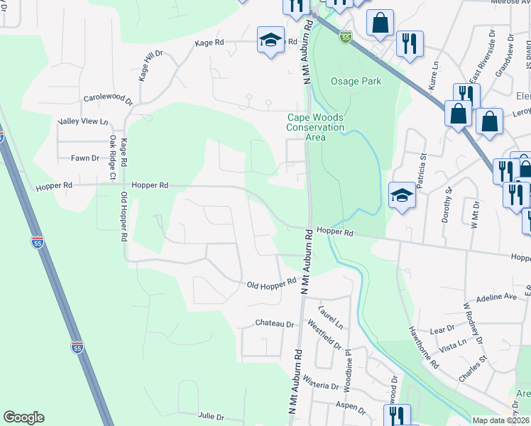map of restaurants, bars, coffee shops, grocery stores, and more near 914 Pheasant Cove Drive in Cape Girardeau