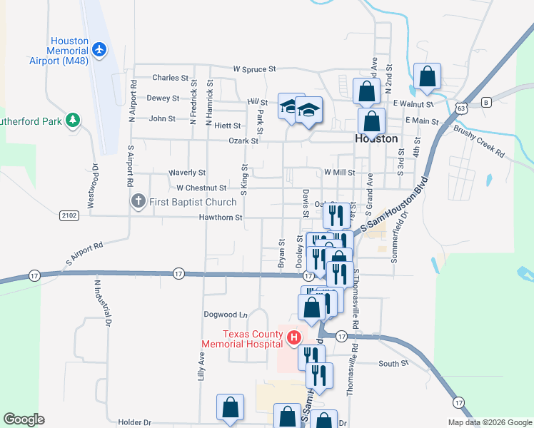 map of restaurants, bars, coffee shops, grocery stores, and more near 689 Oak Street in Houston