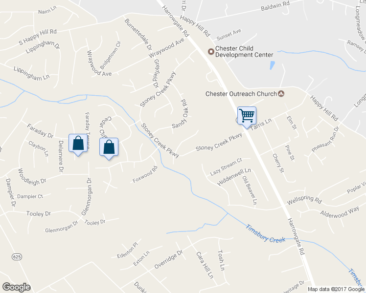 map of restaurants, bars, coffee shops, grocery stores, and more near 4600 Oak Hollow Road in Chester