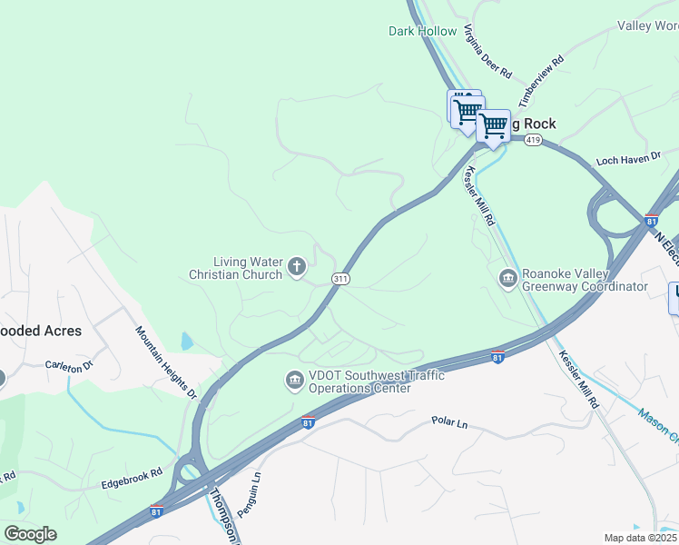 map of restaurants, bars, coffee shops, grocery stores, and more near Laurel Mountain Road in Salem