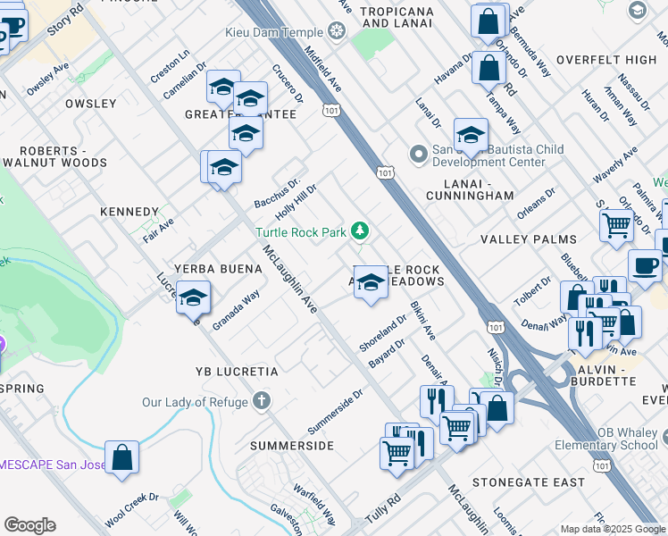 map of restaurants, bars, coffee shops, grocery stores, and more near 1251 Boa Vista Drive in San Jose