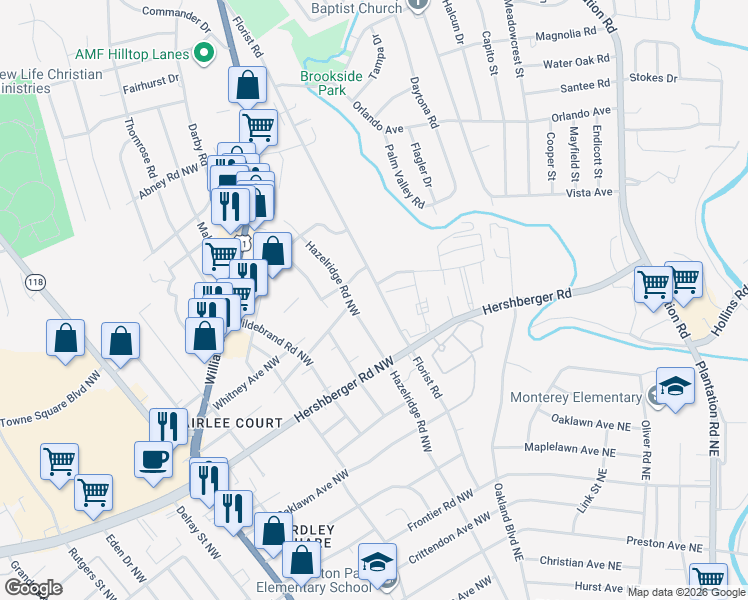 map of restaurants, bars, coffee shops, grocery stores, and more near 420 Vincent Avenue Northwest in Roanoke