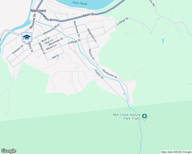 map of restaurants, bars, coffee shops, grocery stores, and more near 454 Poplar St in Narrows