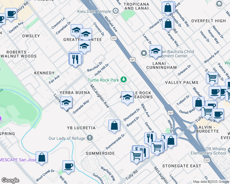 map of restaurants, bars, coffee shops, grocery stores, and more near 1251 Boa Vista Drive in San Jose