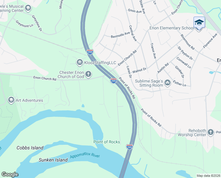 map of restaurants, bars, coffee shops, grocery stores, and more near 1015 Point of Rocks Road in Chester