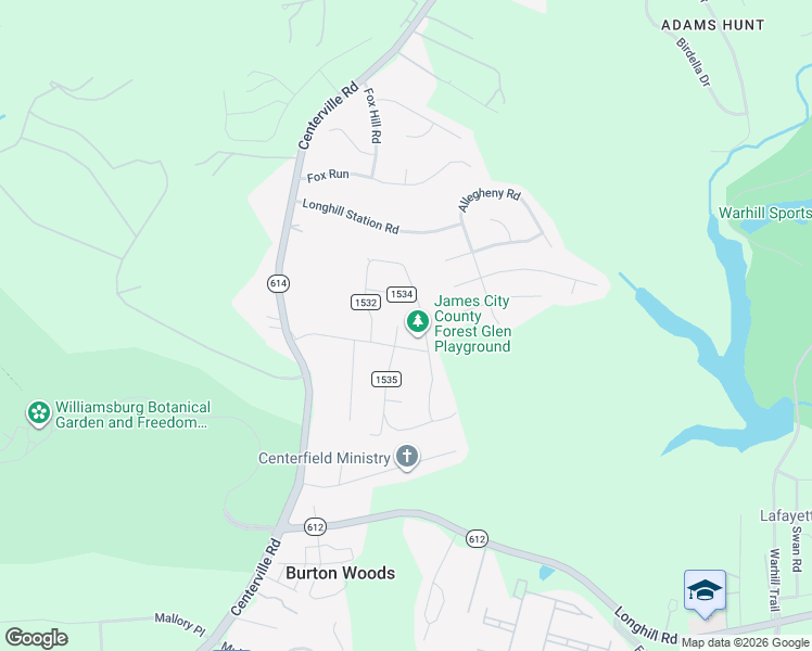 map of restaurants, bars, coffee shops, grocery stores, and more near 104 Mildred Drive in Williamsburg