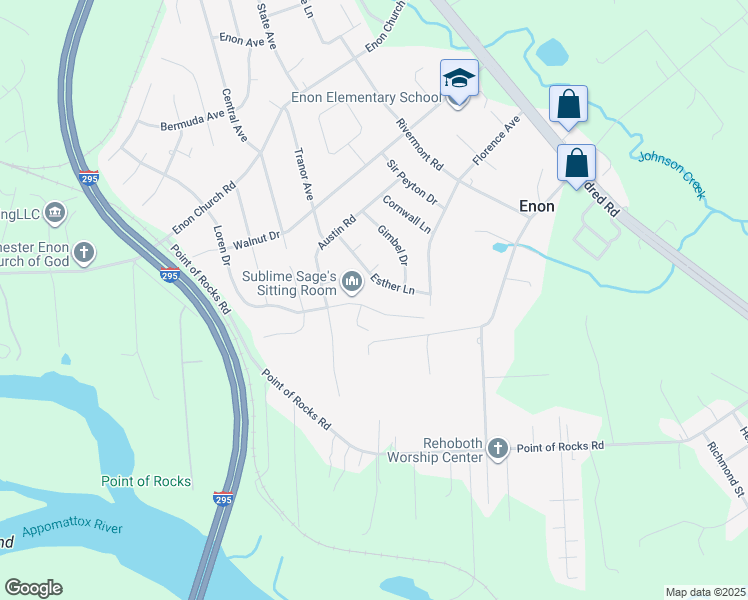 map of restaurants, bars, coffee shops, grocery stores, and more near 14804 Whitley Street in Chester
