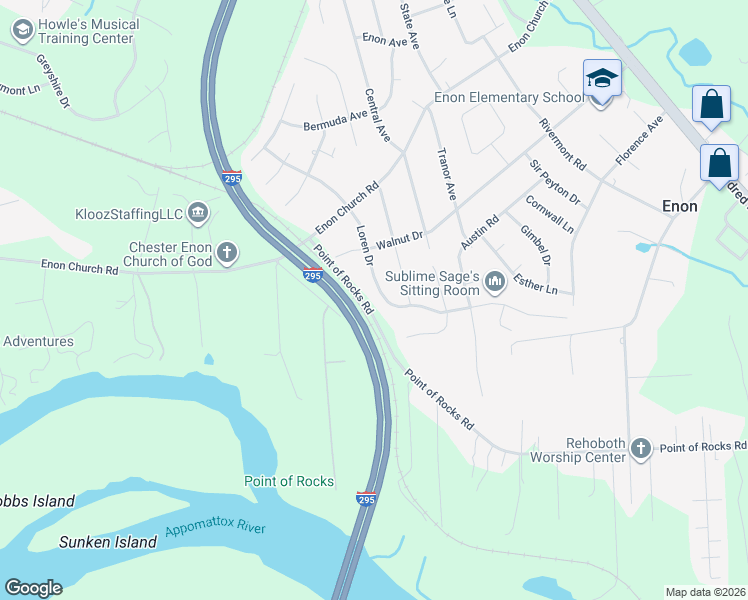 map of restaurants, bars, coffee shops, grocery stores, and more near 14728 Loren Drive in Chester