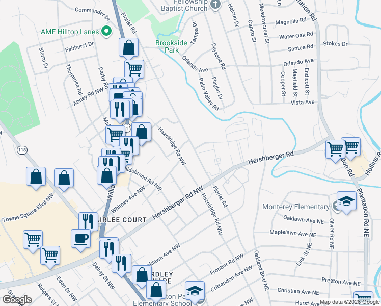 map of restaurants, bars, coffee shops, grocery stores, and more near 420 Vincent Avenue Northwest in Roanoke