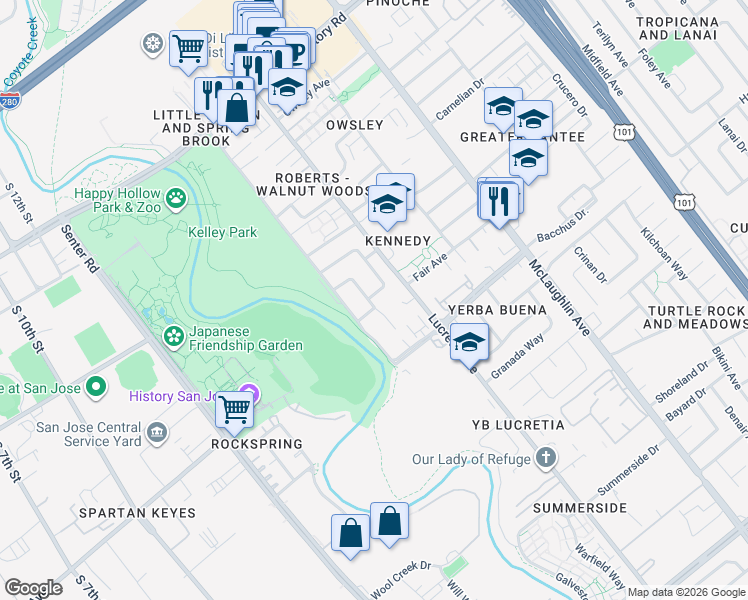 map of restaurants, bars, coffee shops, grocery stores, and more near 1614 Trieste Way in San Jose