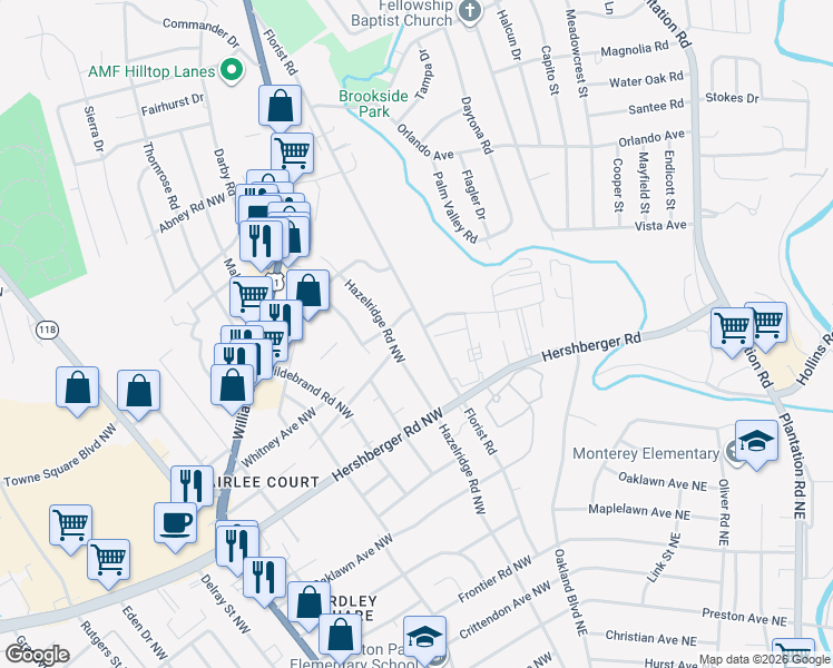 map of restaurants, bars, coffee shops, grocery stores, and more near 420 Vincent Avenue Northwest in Roanoke