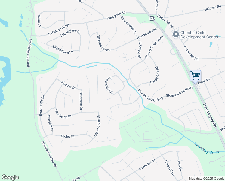 map of restaurants, bars, coffee shops, grocery stores, and more near 5019 Cedar Cliff Road in Chester