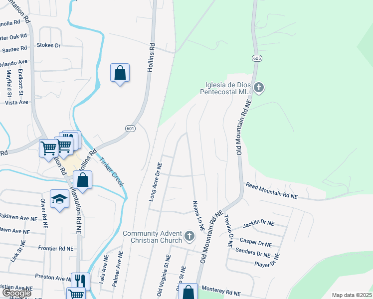 map of restaurants, bars, coffee shops, grocery stores, and more near 4758 Nelms Lane Northeast in Roanoke