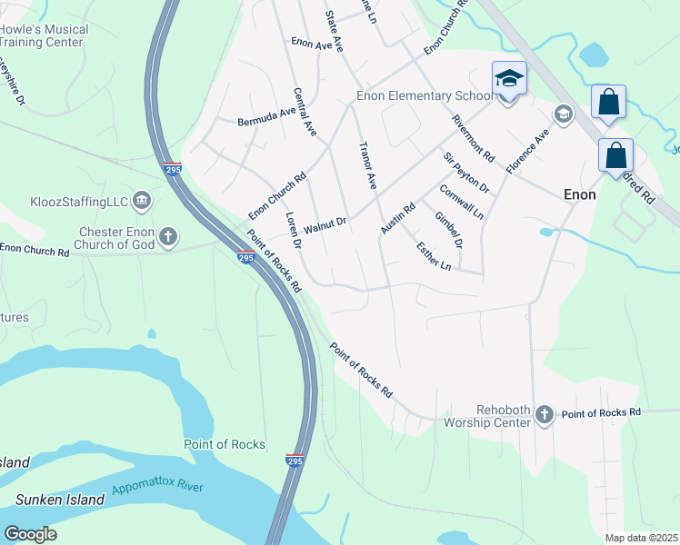 map of restaurants, bars, coffee shops, grocery stores, and more near 14805 Loren Court in Chester