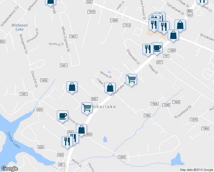 map of restaurants, bars, coffee shops, grocery stores, and more near 19 Logan Lane in Lynchburg
