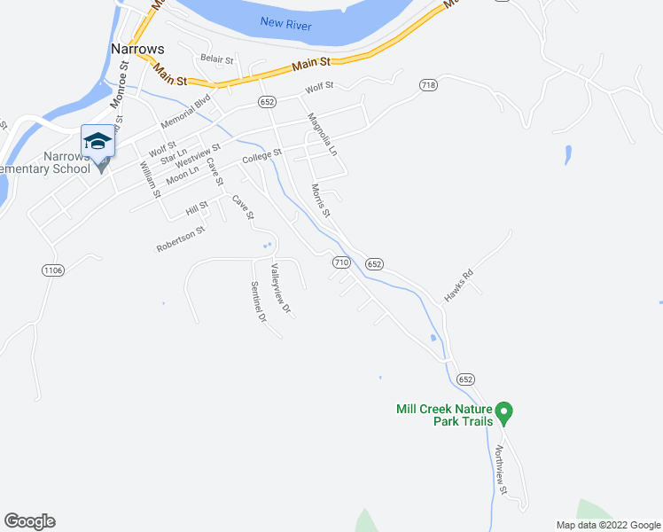 map of restaurants, bars, coffee shops, grocery stores, and more near 454 Poplar Street in Narrows