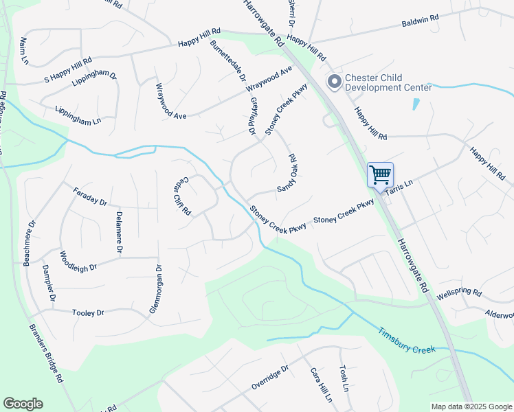 map of restaurants, bars, coffee shops, grocery stores, and more near 4805 Stoney Creek Parkway in Chester