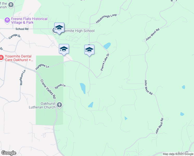 map of restaurants, bars, coffee shops, grocery stores, and more near 50698 Hangtree Lane in Oakhurst