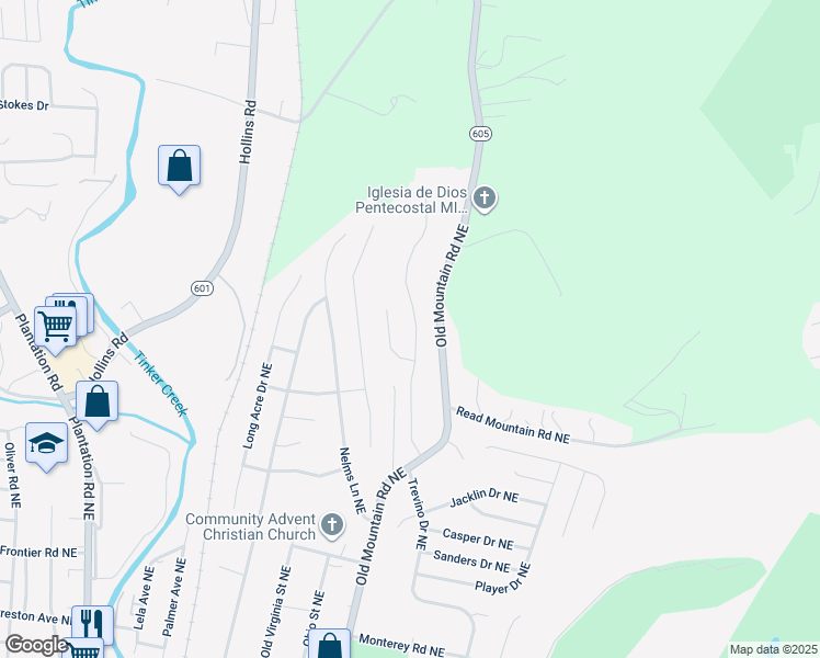 map of restaurants, bars, coffee shops, grocery stores, and more near 4726 Horseman Drive Northeast in Roanoke