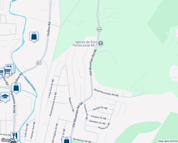 map of restaurants, bars, coffee shops, grocery stores, and more near 4717-4723 Horseman Drive Northeast in Roanoke