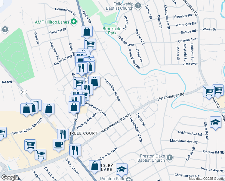map of restaurants, bars, coffee shops, grocery stores, and more near 5108 Hazelridge Road Northwest in Roanoke