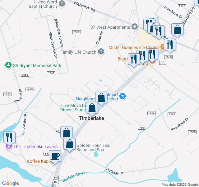 map of restaurants, bars, coffee shops, grocery stores, and more near 28 Sprouse Lane in Lynchburg