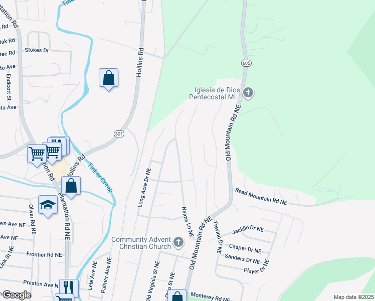 map of restaurants, bars, coffee shops, grocery stores, and more near 4766 Golfview Drive Northeast in Roanoke