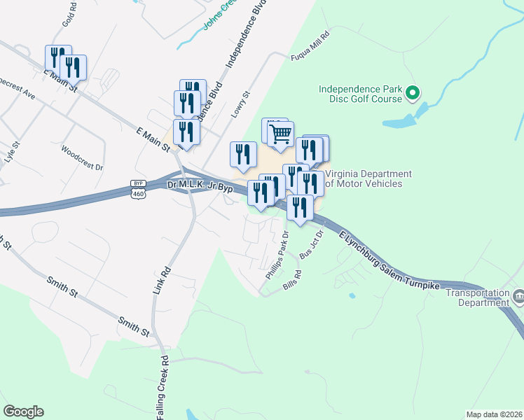 map of restaurants, bars, coffee shops, grocery stores, and more near 1001-1099 Jdk St in Bedford