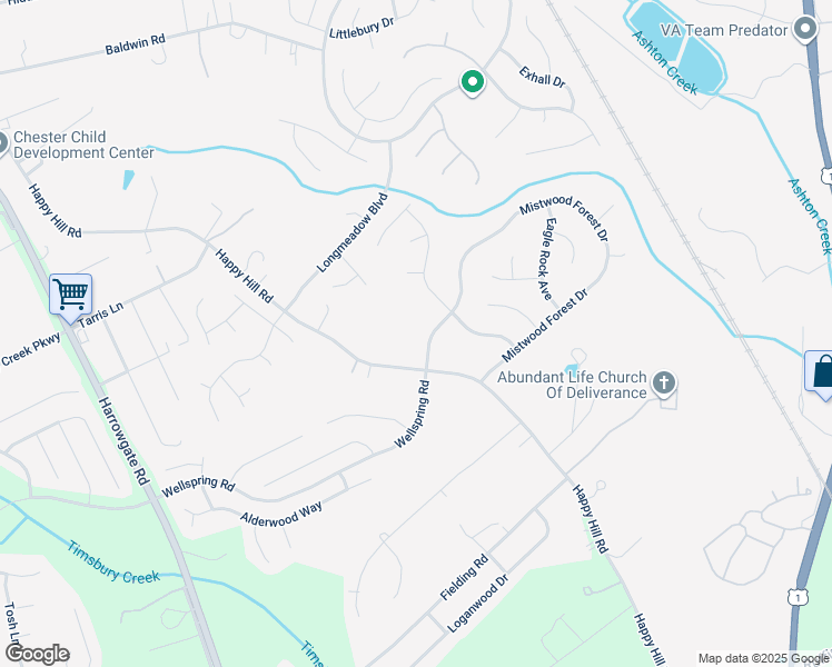 map of restaurants, bars, coffee shops, grocery stores, and more near 2918 Mistwood Forest Drive in Chester