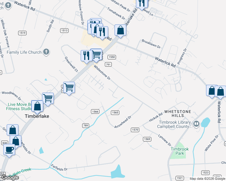 map of restaurants, bars, coffee shops, grocery stores, and more near 96 Brambleridge Court in Lynchburg