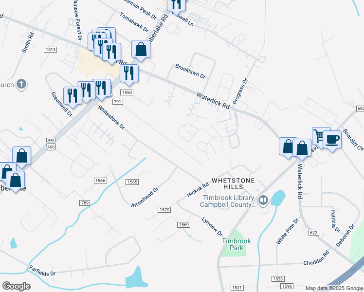 map of restaurants, bars, coffee shops, grocery stores, and more near 482 Homewood Drive in Lynchburg
