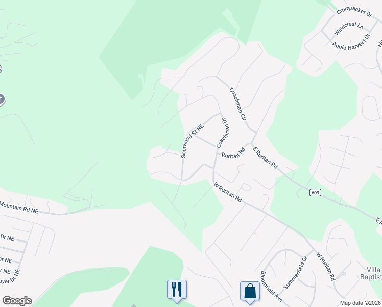 map of restaurants, bars, coffee shops, grocery stores, and more near 2133 Sourwood St in Roanoke
