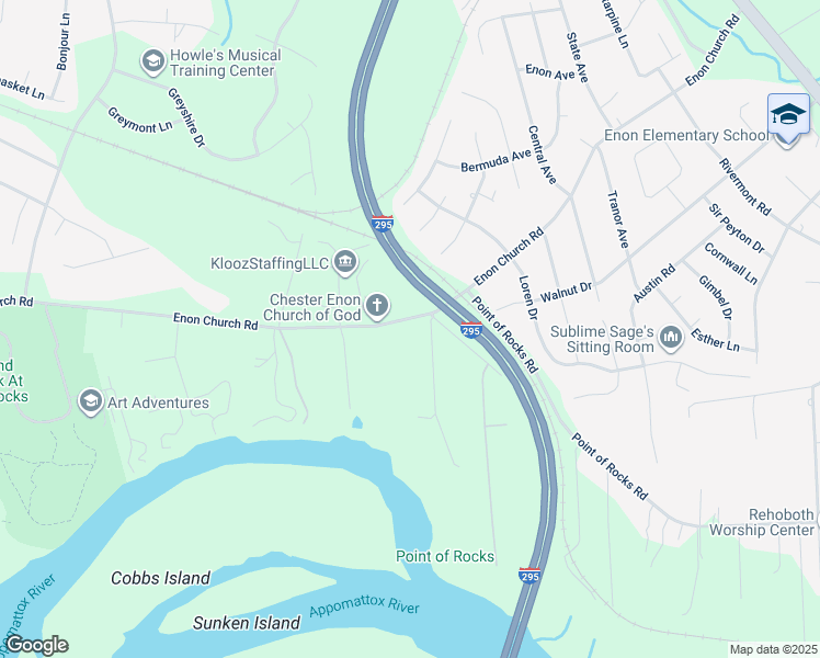 map of restaurants, bars, coffee shops, grocery stores, and more near 913 Enon Church Road in Chester