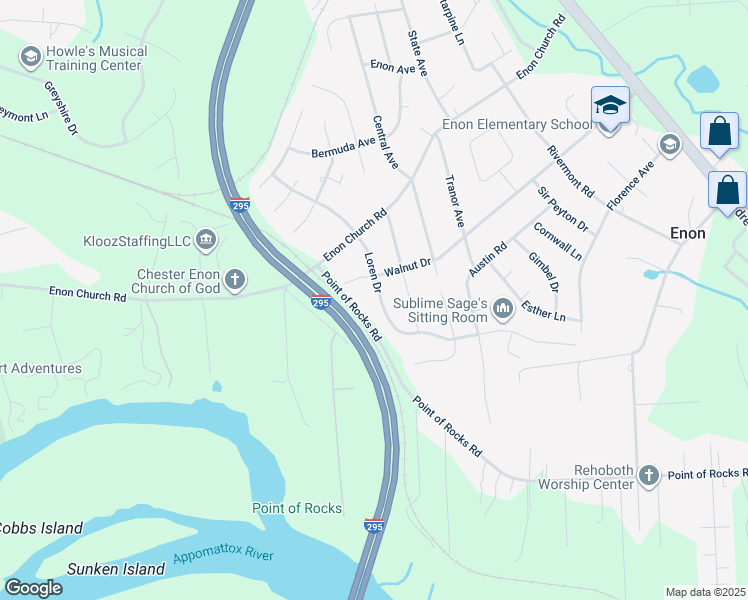map of restaurants, bars, coffee shops, grocery stores, and more near 14712 Loren Drive in Chester