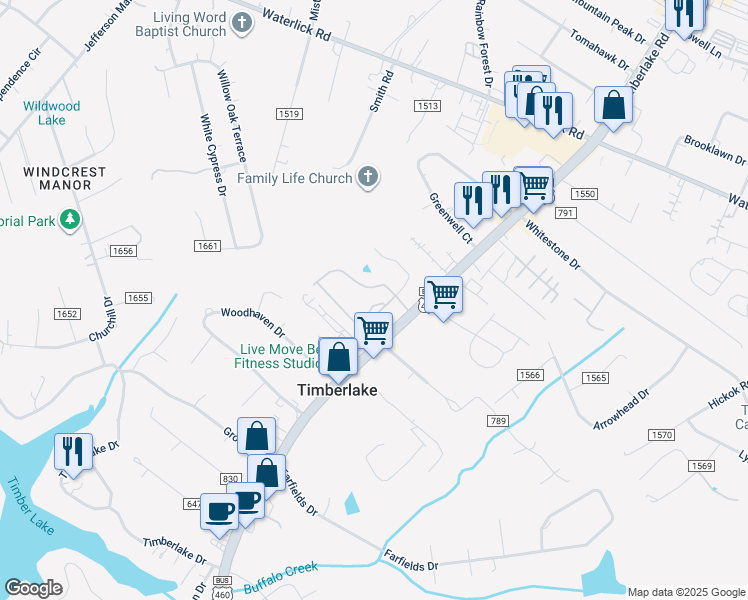 map of restaurants, bars, coffee shops, grocery stores, and more near 88 Sprouse Lane in Lynchburg