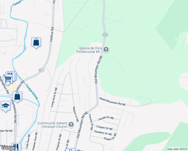 map of restaurants, bars, coffee shops, grocery stores, and more near 4914 Old Mountain Road Northeast in Roanoke