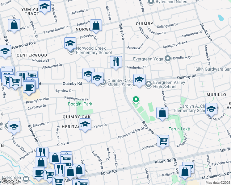 map of restaurants, bars, coffee shops, grocery stores, and more near 3205 Gateland Court in San Jose