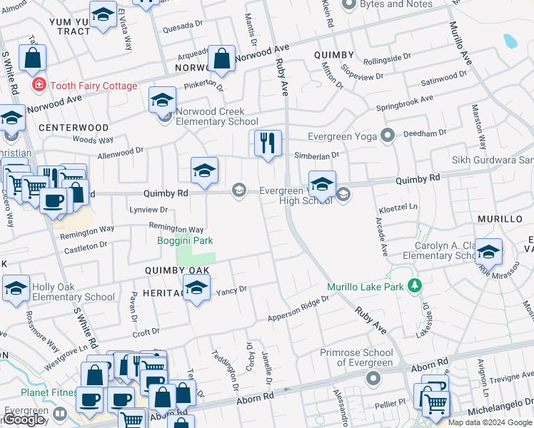 map of restaurants, bars, coffee shops, grocery stores, and more near 3205 Gateland Court in San Jose