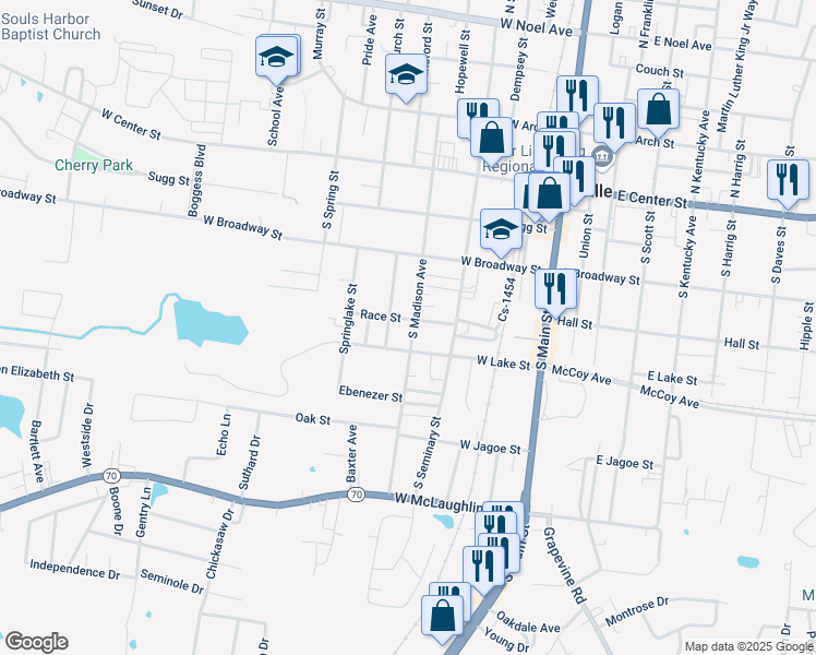 map of restaurants, bars, coffee shops, grocery stores, and more near 278 Lawrence Street in Madisonville