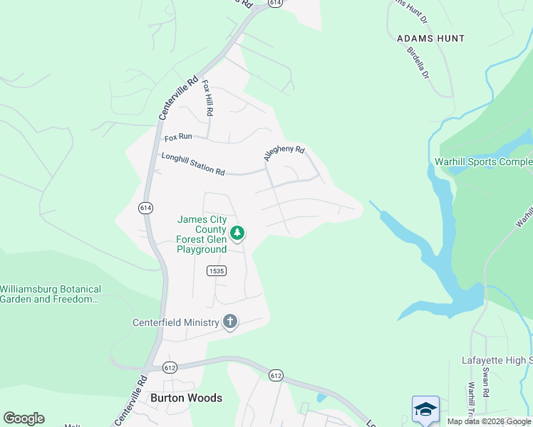 map of restaurants, bars, coffee shops, grocery stores, and more near 3900 Pine Bluff Court in Williamsburg