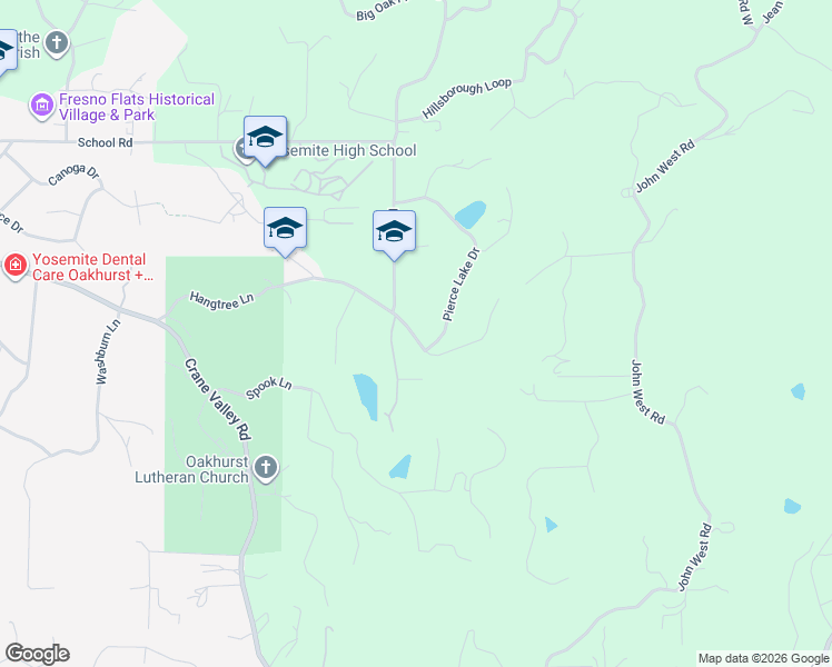 map of restaurants, bars, coffee shops, grocery stores, and more near 39520 Pierce Lake Drive in Oakhurst