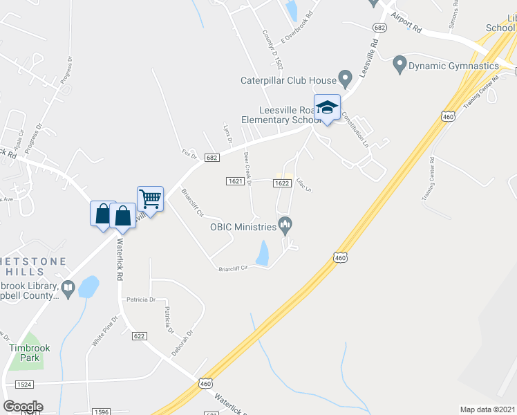 map of restaurants, bars, coffee shops, grocery stores, and more near 116 Oak Hill Drive in Lynchburg