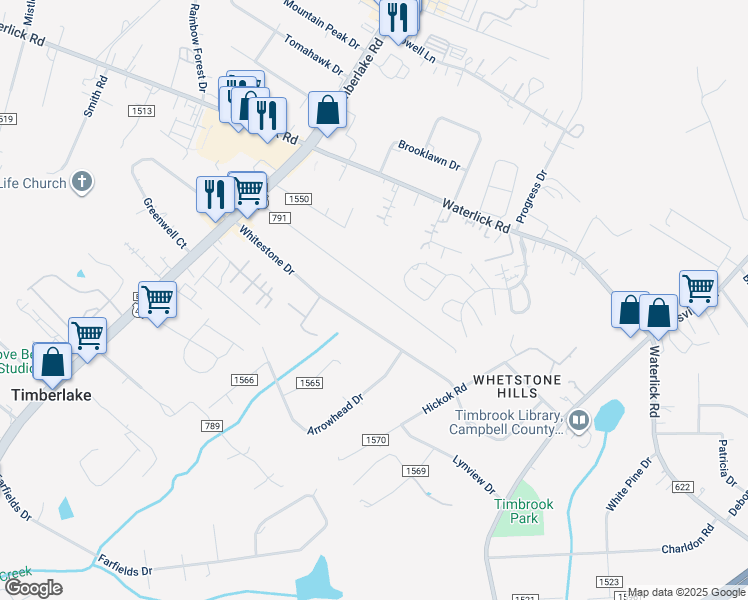 map of restaurants, bars, coffee shops, grocery stores, and more near 381 Homewood Drive in Lynchburg