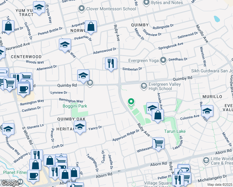 map of restaurants, bars, coffee shops, grocery stores, and more near 3237 Gateland Court in San Jose